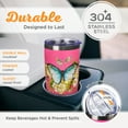thumbnail image 3 of Christian Art Gifts Large Stainless Steel Double Wall Vacuum Insulated Butterfly Pink Travel Mug Tumbler for Women: Be Still Inspirational SCripture, BPA Free Multicolor Floral, Retractable Lid, 18 oz, 3 of 7