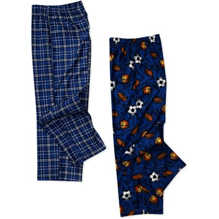 Faded Glory - Boys' Plaid/Football Pajama Pants, 2 Pairs