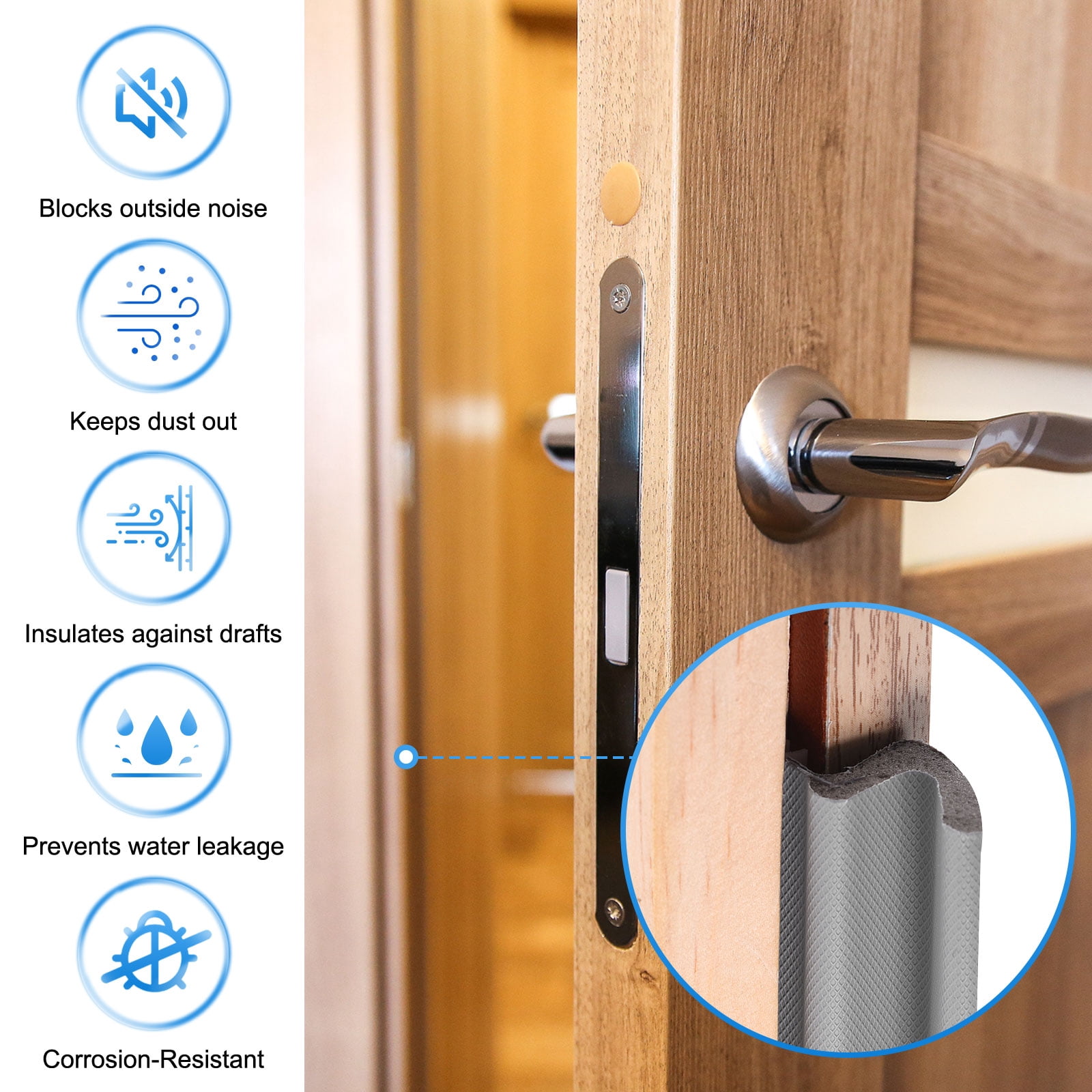 Uxcell Door Weather Stripping, 19.69 ft V-shaped Kerf Front Exterior Door Frame Weather Stripping with 4 Corner Seals for Soundproof Entry Interior Frame Window Gap Filler, Grey
