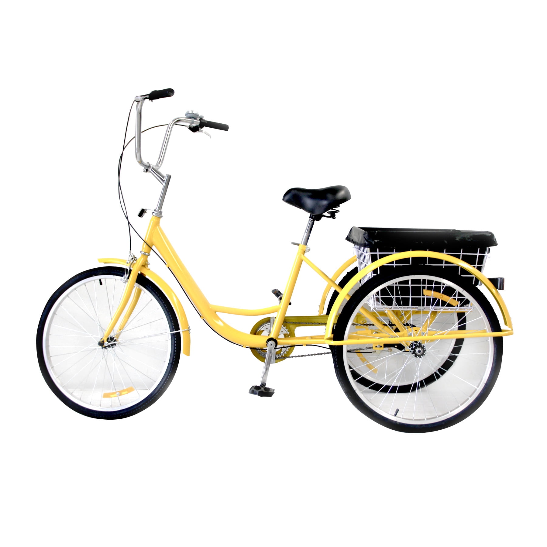 20" Adult Tricycle w/ Large Basket Bell Lock Brake Fender Lock & dust bag YELLOW