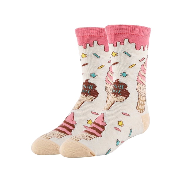 Kids Funny Crazy Silly Crew Socks, Novelty Cotton Dress Socks for Boys & Girls, Ice Dreams, Size 1-5