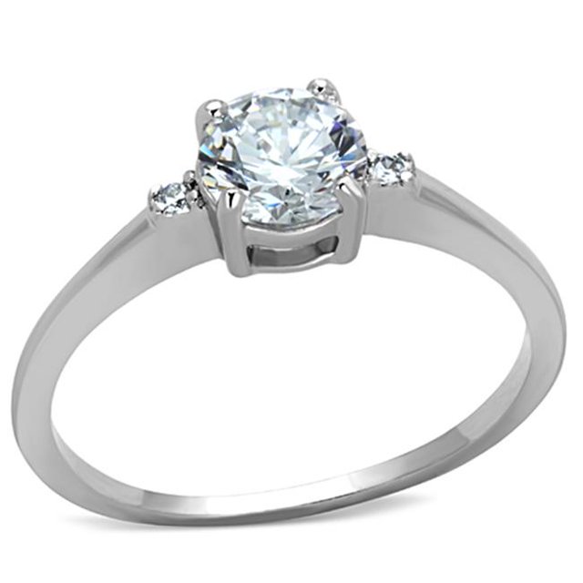 Alamode 3W786-8 Women Rhodium Brass Ring with AAA Grade CZ in Clear - Size 8