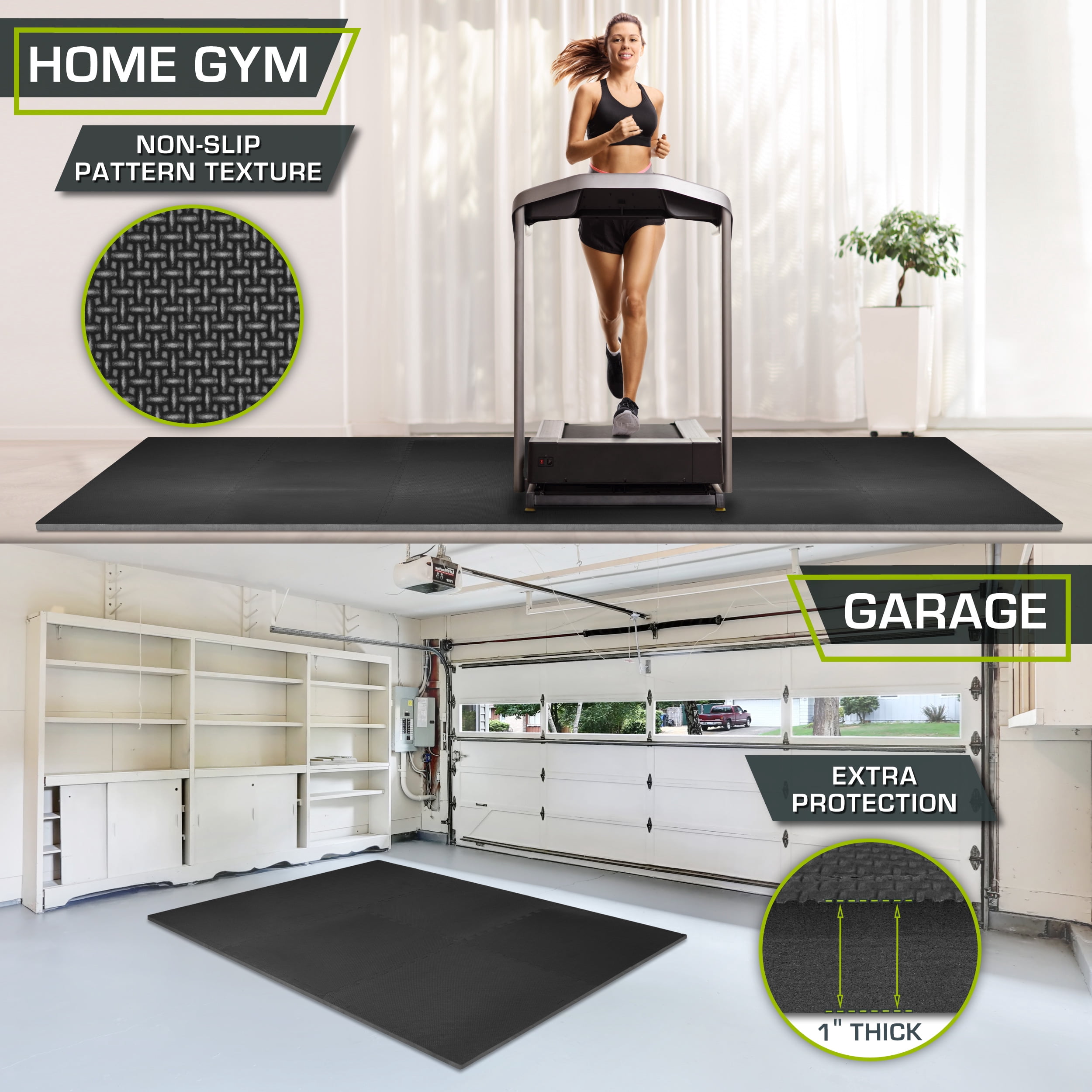 ProsourceFit Exercise Puzzle Mat 1-in, Black, 72 Sq Ft - 18 Tiles