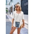 thumbnail image 2 of Women Cute 2 in 1 Blouse Summer Half Sleeve V Neck Eyelet Shirts White XXL, 2 of 7