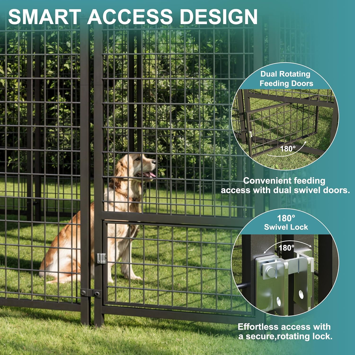 73"x70"x65" Dog Kennel Outside, Large Outdoor Dog Kennel with Feeding Door and Double Lock, Heavy-Duty Weatherproof Dog Cage and Dog Fence with Roof, Dog House Outdoor for Large Dogs, Easy Assembly
