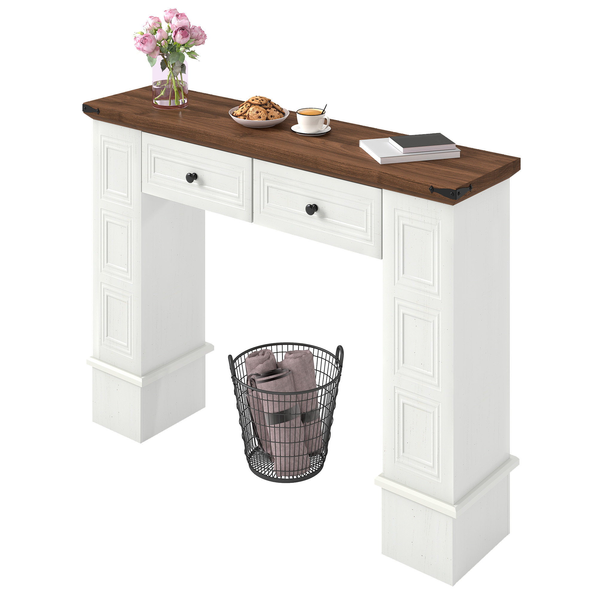 Uforic Console Table with Storage Drawers, Sofa Table for Living Room Entryway, White