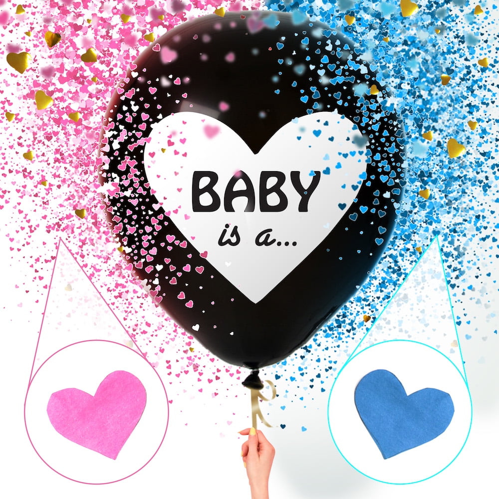 On The Wall Boy or a Girl 36 Gender Reveal Balloon with Pink and Blue Confetti