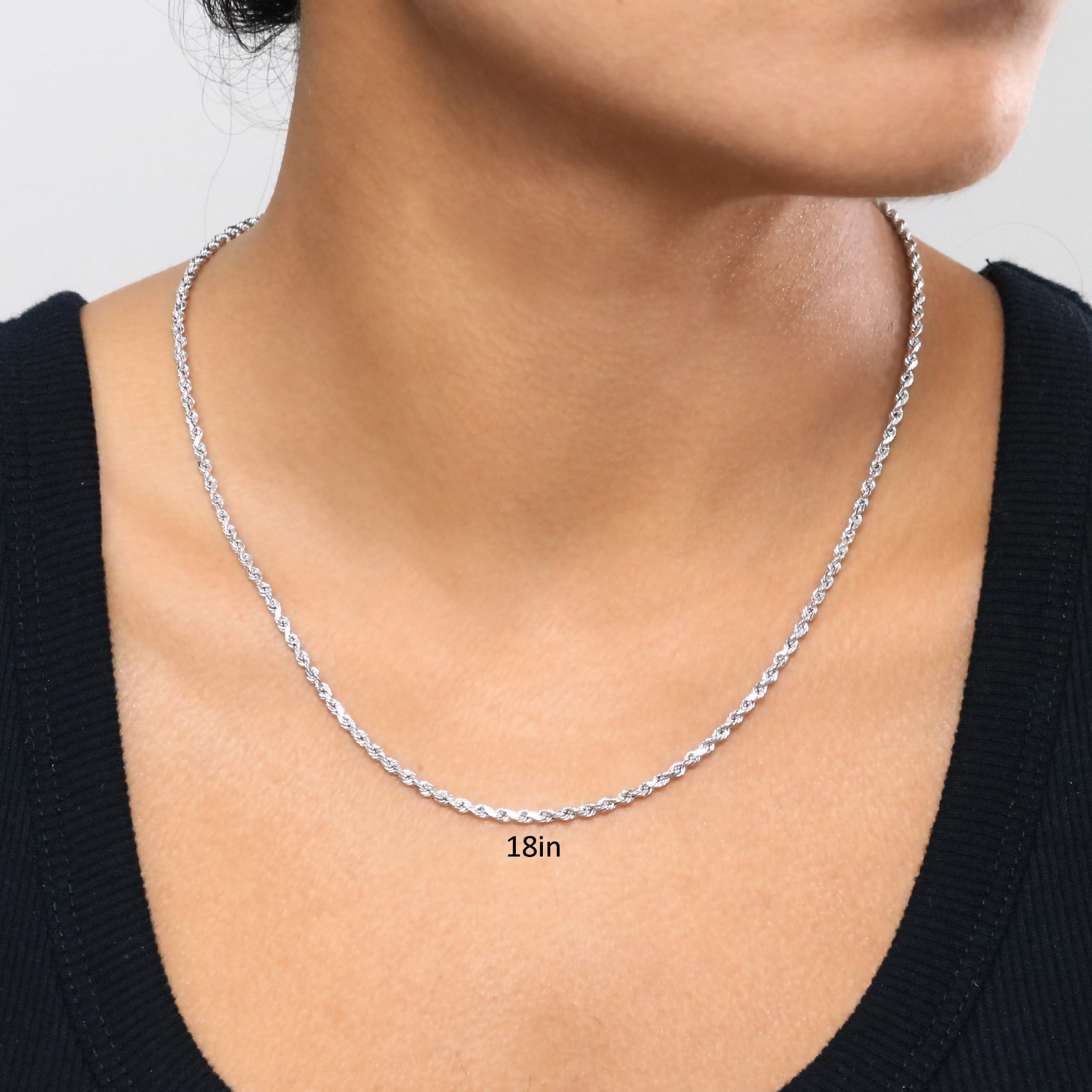 Nuragold 10k Real White Gold 2.5mm Rope Chain Diamond Cut Necklace (16"-30") Italian Jewelry for Men & Women