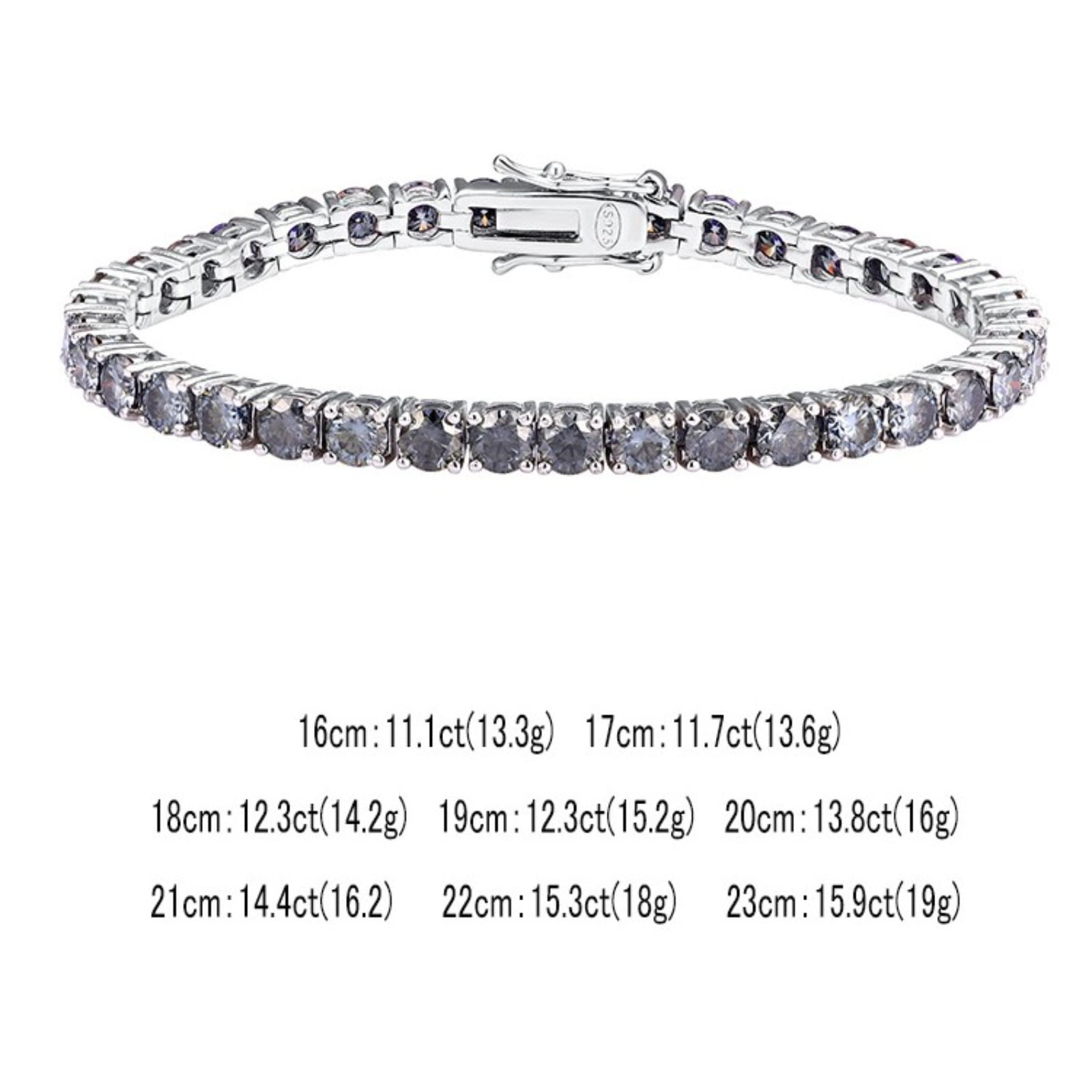 4MM Grey Moissanite Tennis Bracelets for Women Unisex 925 Silver Plated 18K White Gold Tennis Bracelet Men D Color VVS1 Moissanite Diamond Bracelet Jewelry 16-23CM