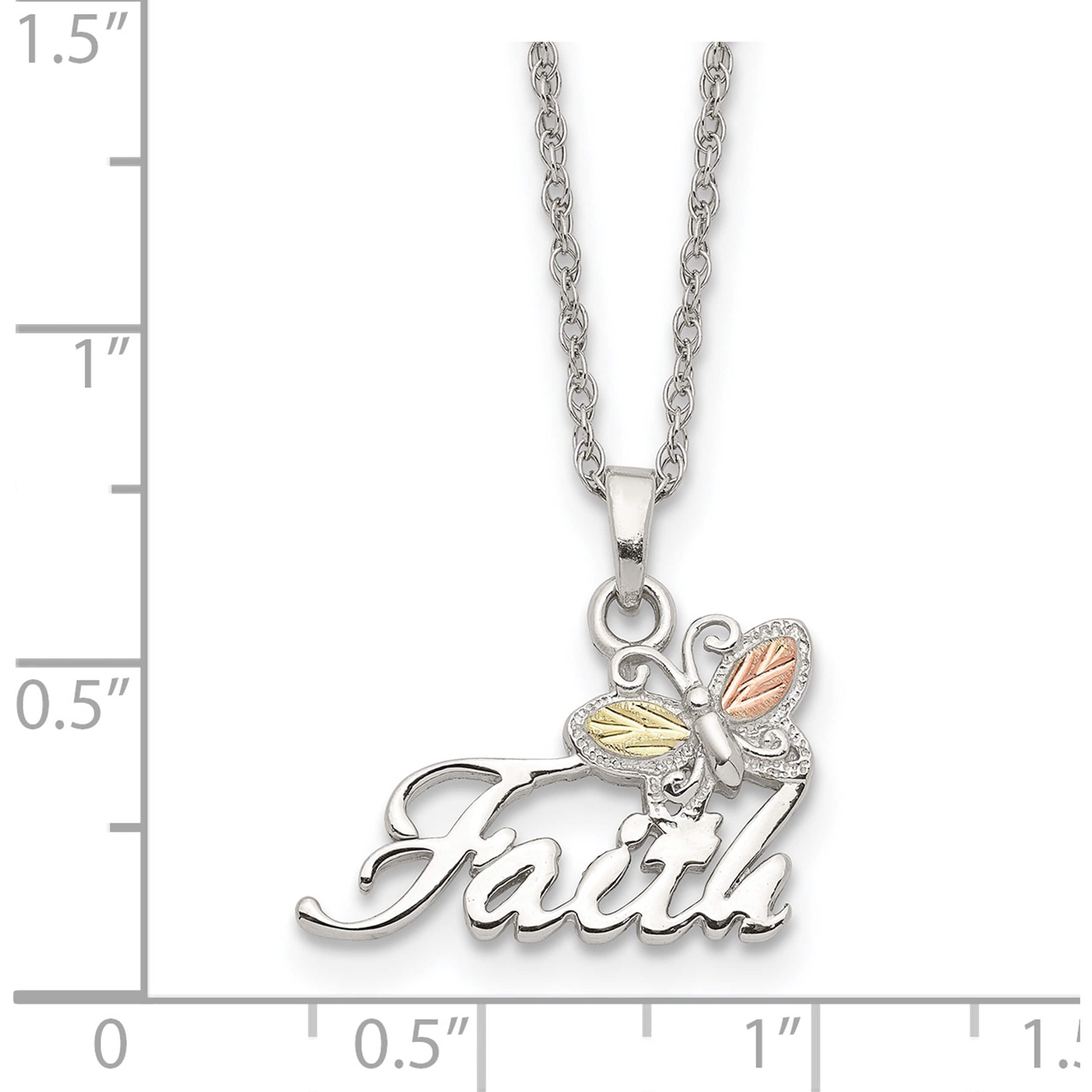Sterling Silver & 12K Butterfly Faith Necklace Made In United States qbh176-18