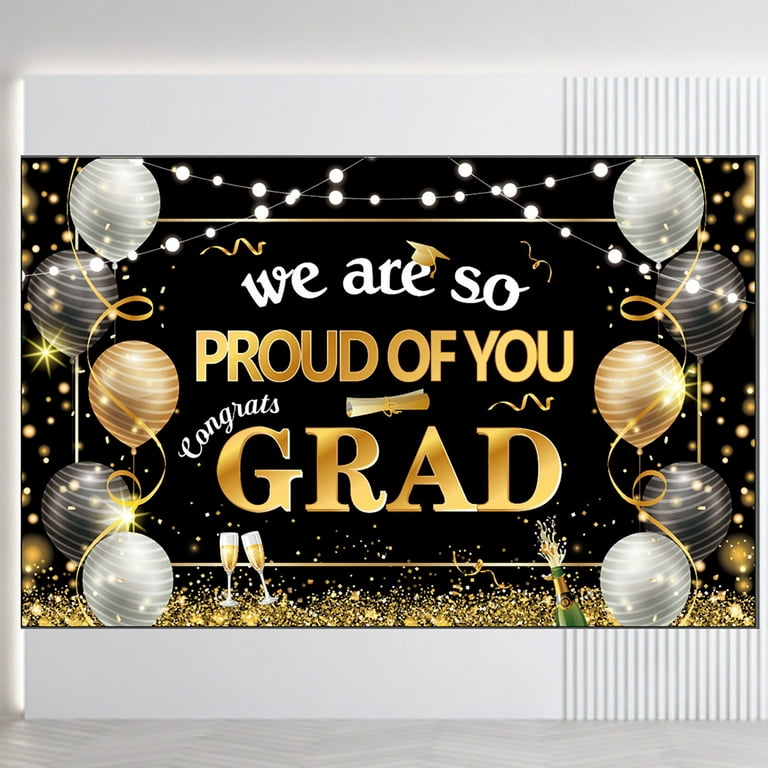 Beppter Graduation Decoration EXtraLarge Congrats Grad Banner 180x110 Cm, Graduation Party Decorations 2024 Black and Gold, Graduation Banner 2024