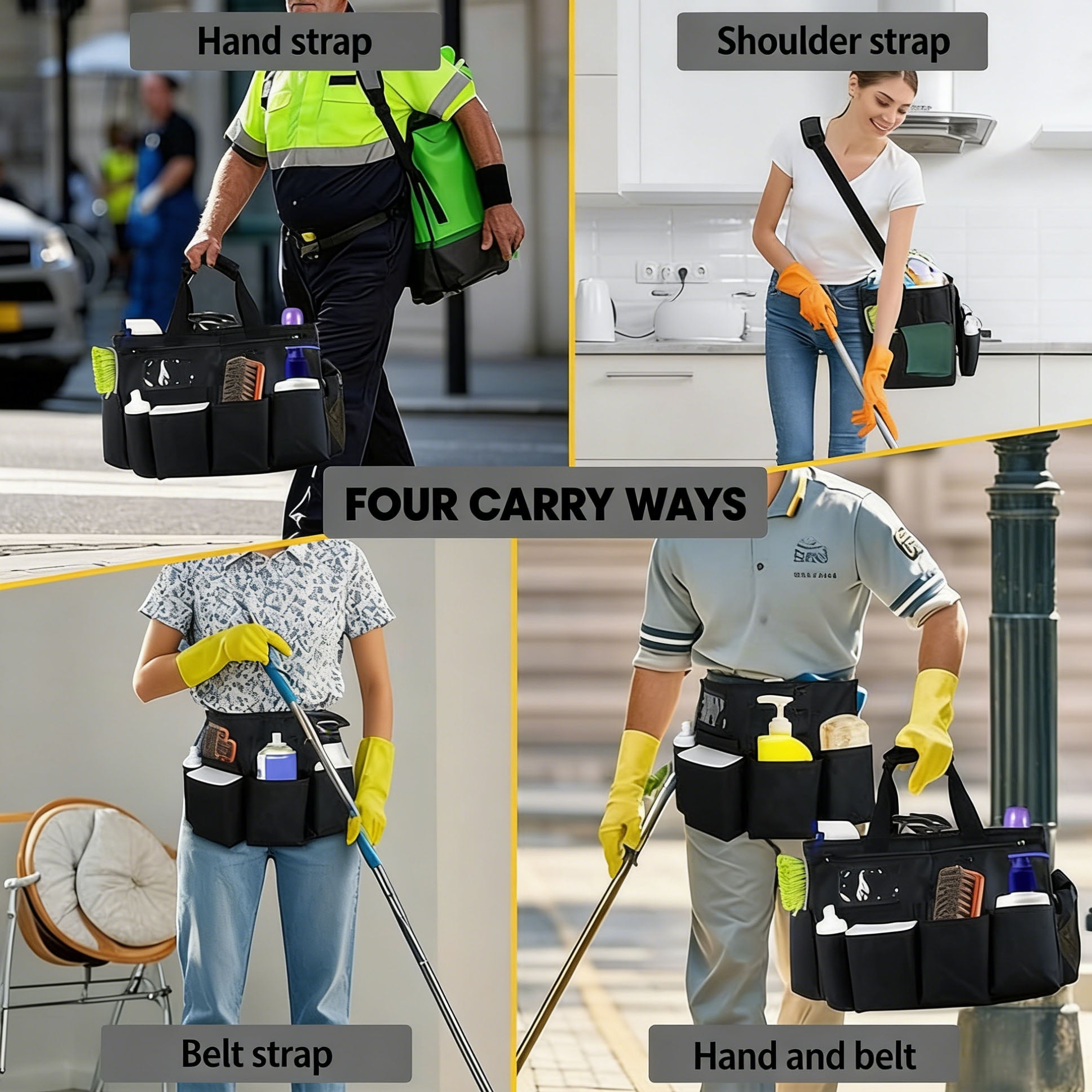 LANGSONGHONG Large Cleaning Caddy Bag, with Multi Pockets, for Car Accessories, Cleaners, Under Sink and Housekeeper