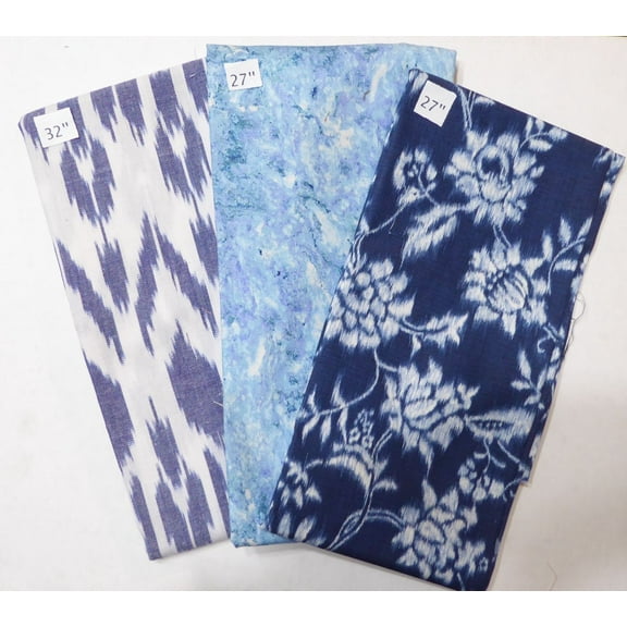 Blue Flowers Stonehenge Stripe Cotton Fabric 2yd 18in Last the Best End of Bolt