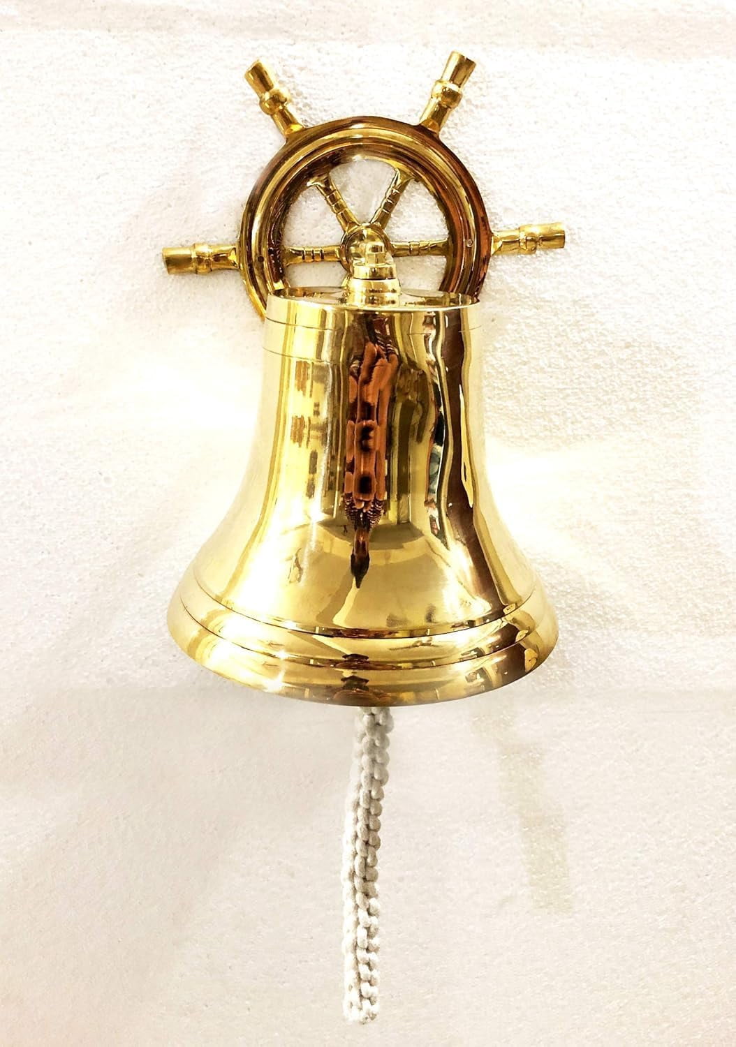 Solid Brass 8.5" Ship Wheel Bell Ring Home Kitchen Outdoor Indoor Door Bell Wall Hanging Home Decorative