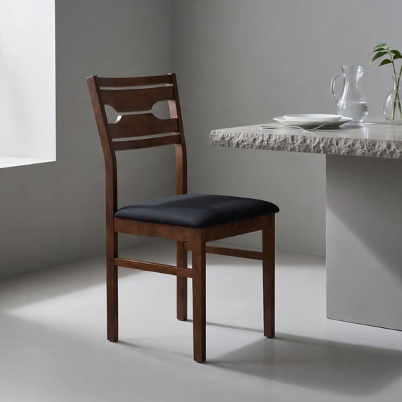 GVN Wooden Dining Chair Set of 2 Modern Upholstered Chair with PU Leather Padded Seat Rubber Wood Frame for Kitchen Dining Room Living Room Furniture, Walnut