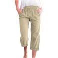 thumbnail image 2 of THDHVS Casual Pants for Women,Womens Shorts,Bermuda Cargo Shorts with Pockets for Women Knee Length Elastic Waist Long Shorts for Summer Casual Beige L, 2 of 5