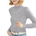 thumbnail image 2 of BLVB Women Casual Long Sleeve Shirts Mock Turtleneck Based Layer Tops Slim Basic Lightweight Knit Plain T-Shirts Gray, 2 of 4