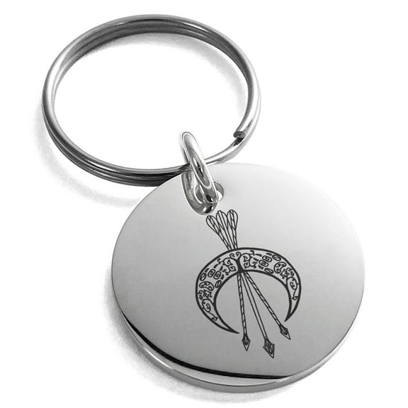 Tioneer Stainless Steel Artemis Greek Goddess of Moon Engraved Small Medallion Circle Charm Keychain Keyring