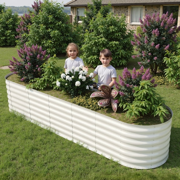 Galvanized Raised Garden Bed – 94" x 24" Tall Metal Planter Box for Vegetables, Flowers, Herbs, Easy Assembly Rust-Resistant Outdoor – Beige