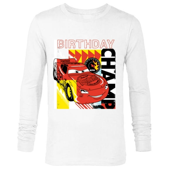 Disney and Pixar’s Cars Lightning McQueen Birthday Champ - Long Sleeve T-Shirt for Men - Customized-White