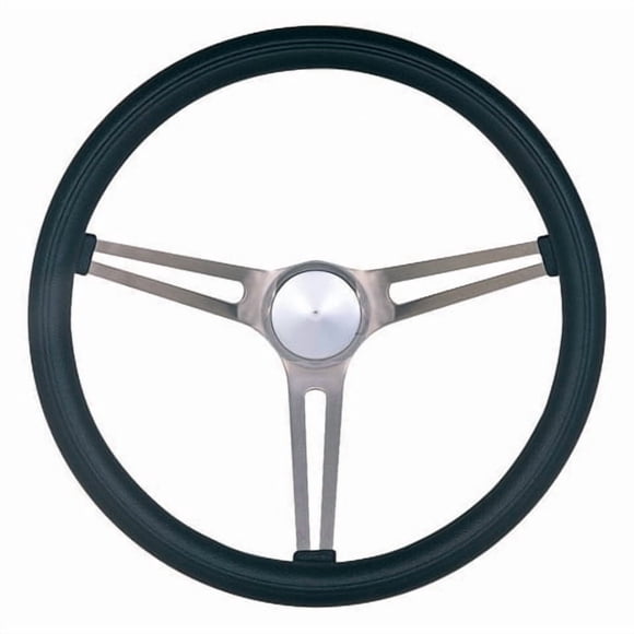 Grant Steering Wheel 969-0 Classic Nostalgia; 15 Inch Diameter; 3 Spoke; Black Foam Cushion Grip; Brushed Stainless Steel Slotted Spokes; Without Cruise Control Buttons/Holes; 3 Bolt