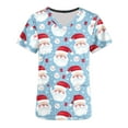 thumbnail image 5 of Feancey Scrub Tops for Women Christmas Santa Claus Print Scrubs Pockets Casual V-neck Short Sleeve Working T-Shirts Xmas Stretchy Soft Nursing Shirts Blue M, 5 of 5
