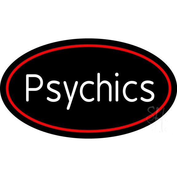 White Psychics With Oval LED Neon Sign 13 x 24 - inches Black Square Cut Acrylic Backing, with Dimmer - Bright and Premium built indoor LED Neon Sign for Storefront.