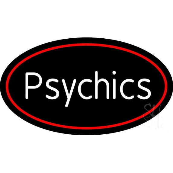 White Psychics With Oval LED Neon Sign 13 x 24 - inches Black Square Cut Acrylic Backing, with Dimmer - Bright and Premium built indoor LED Neon Sign for Storefront.