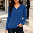 thumbnail image 3 of DISKEBUISS Women's V‑Neck Ribbed Knit Sweater Long Sleeve Casual Pullover Tops for Winter Fall Daily, 3 of 7