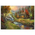 thumbnail image 2 of Thomas Kinkade Cabin Painting Tin Metal Sign 17x12 inch with Bonus Keychain, 2 of 3