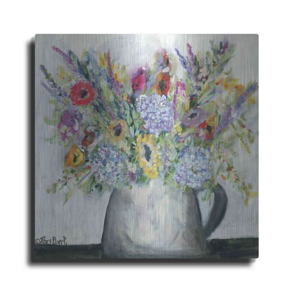 Luxe Metal Art 'Hydrangeas in Pitcher' by Roey Ebert, Metal Wall Art, 36"x36"