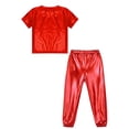 thumbnail image 4 of Doomiva Kids Boy Girls Jazz Hip-hop Dance Costumes Shiny Metallic Crop Tops and Joggers Pants Red 8, 4 of 5