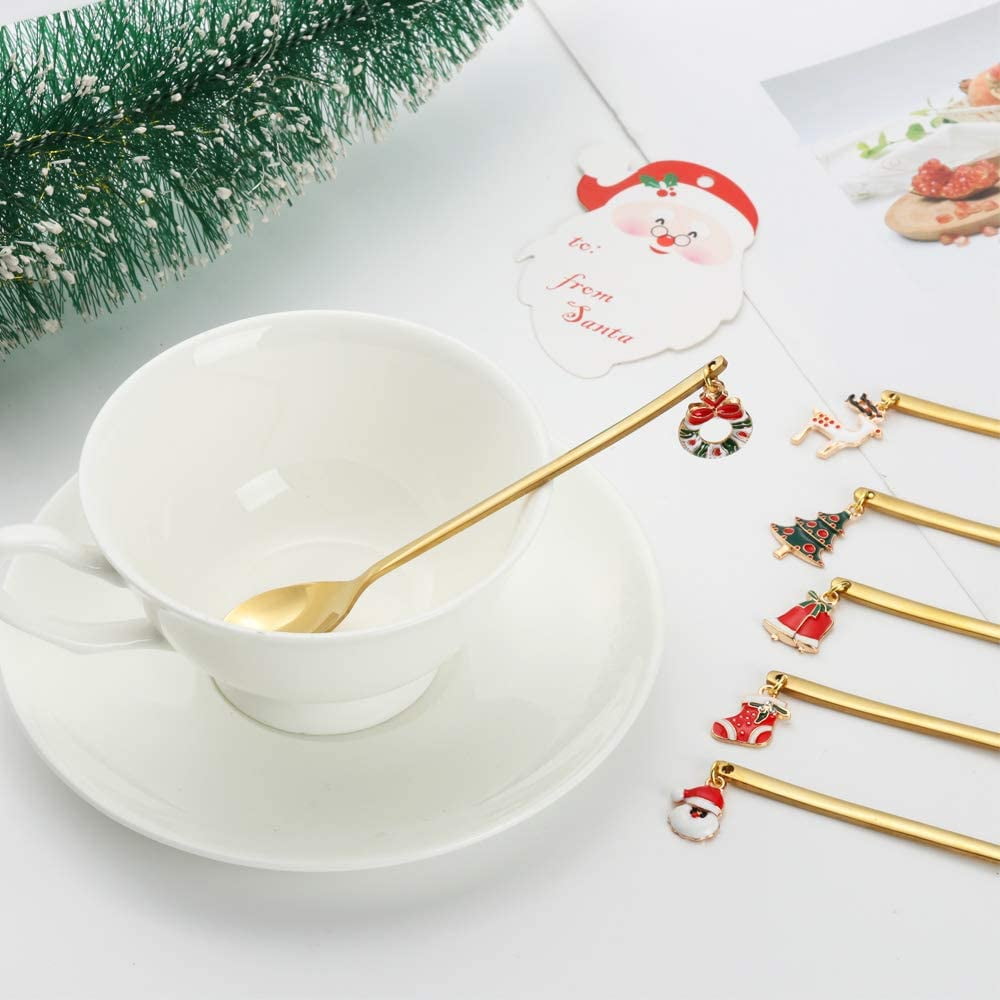 5.1 Inch Christmas Spoon Set,Creative Coffee Spoon Tea Spoon Soup Spoon Warmshine 12 Pcs Stainless Steel Christmas Coffee Spoon