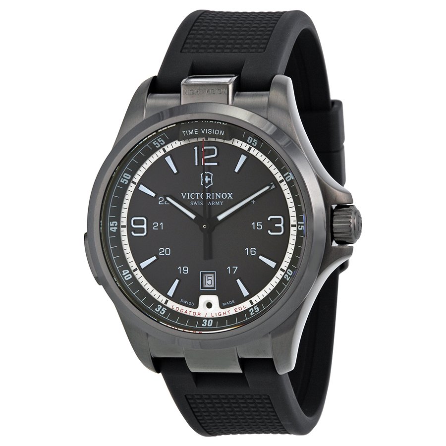 Victorinox Night Vision GMT Black Dial Black Rubber Mens Watch 241596