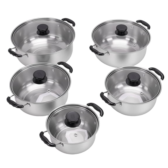 Stainless Steel Pots Sets 10 Piece, Kitchen Cookware Set Saucepan with Glass Lid Stockpot Soup Pot with 2 Ear Handle For Cooking Dishwasher