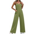 thumbnail image 2 of Summer Saving Wycnly Clearance Womens Jumpsuits Casual Summer Spaghetti Strap Loose Straight Leg Pocket Jumpsuits Trendy Solid Square Neck Sleeveless Long Rompers for Women, 2 of 5