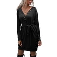 thumbnail image 2 of Suéter túnica, vestidos tipo jersey, cuello en V para mujer, suéter de punto con cuello en V, vestidos de punto con botones delanteros y cuello en V, rendimiento finamente ajustado, 2 of 9