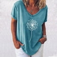 thumbnail image 2 of Tops for Women Casual Summer Short Sleeve Henley V Neck Loose T Shirts Dressy Fashion Print Comfy Basic Tee Blouses, 2 of 4
