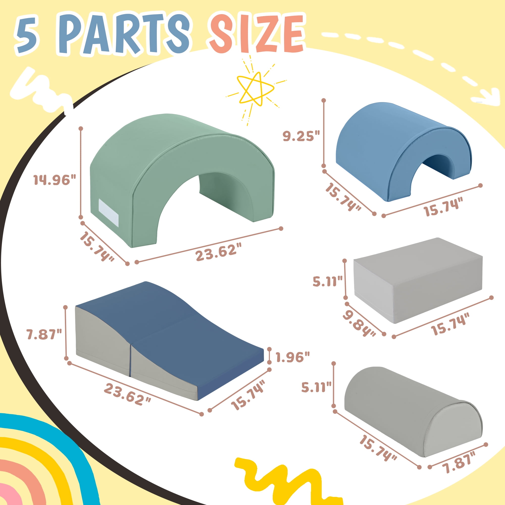 Euroco 5-Piece Climbing Toys for Toddlers,Soft Foam Climbing Blocks Set for Kids,PU Leather Gym Climb and Crawl Play Set for 1-2 Years Old