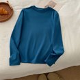 thumbnail image 2 of ClodeEU Women's Long Sleeve Round Neck Slim Fit T-Shirt ,Stretch Soft Casual Base Tee Blue,Womens Plus L, 2 of 8