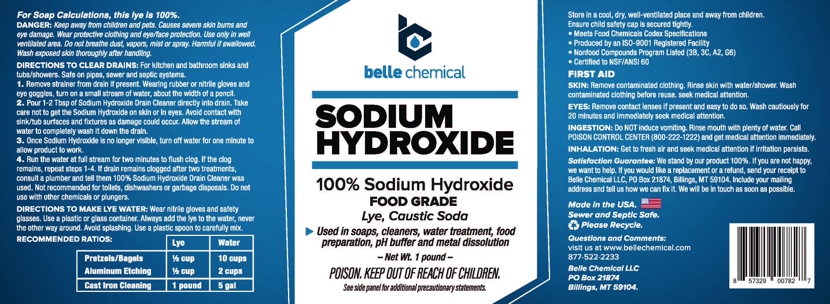 Sodium Hydroxide Pure Food Grade (Caustic Soda, Lye) (1 Pound Jar