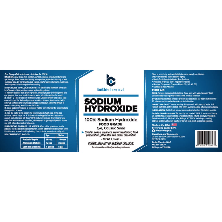 Belle Chemical Sodium Hydroxide, Pure - Food Grade (Caustic Soda, Lye) (1  Pound Jar)