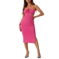 thumbnail image 2 of Vestidos sin mangas de halter INSPIRE CHIC para mujeres, vestido de cóctel ajustado con corte, color rosa intenso, 2 of 5