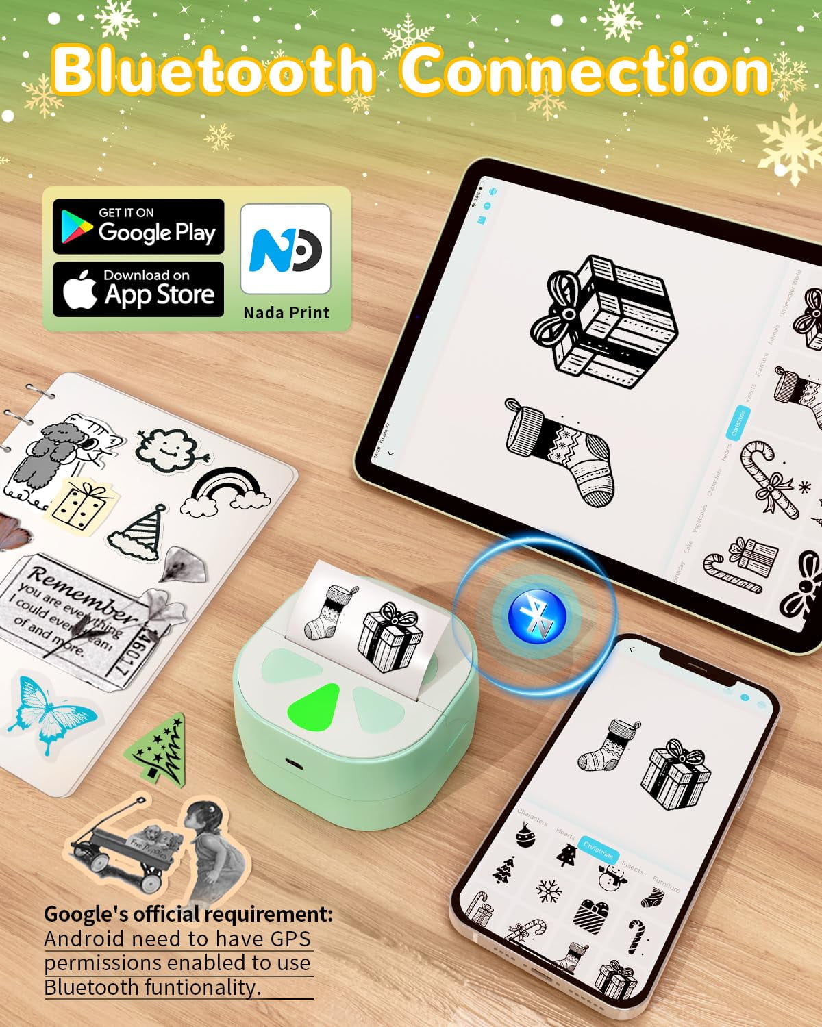 Sticker Printer, Print Pods Mini Printer, Bluetooth Thermal Sticker Maker Machine with 3 Rolls Paper, Print Pod Mini Printers for iPhone