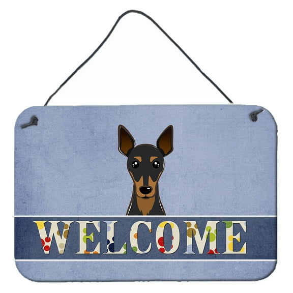 Caroline's Treasures BB1426DS812 Min Pin Welcome Wall or Door Hanging Prints , 8x12, multicolor
