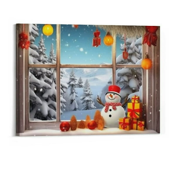 Shiartex Christmas Wall Art Canvas Prints Snowman Winter Decoration Gift Living Room Hallway Decoration Painting Poster- 20x16in