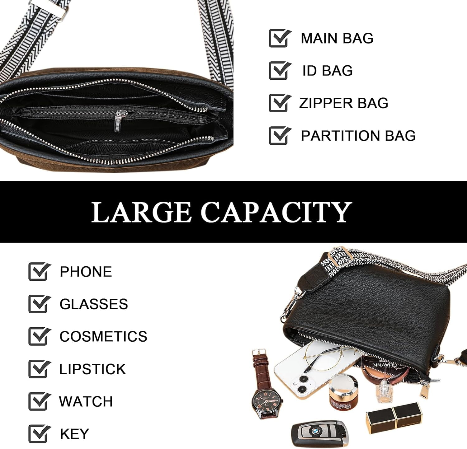 HMSHA Crossbody Bags for Women, Trendy Leather Crossbody Camera Bag Purse with Guitar Strap Small Shoulder Handbag
