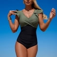 thumbnail image 5 of Minjewel Women's Slimming One-Piece Swimsuit with Ruched Tummy Control, Solid Color Bathing Suit with Triangle Liner, High Waist Swimwear for Women,Black,2XL, 5 of 7