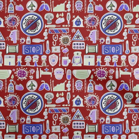 oneOone Cotton Poplin Maroon Fabric Medical Doodle Sewing Craft Projects Fabric Prints By Yard 56 Inch Wide