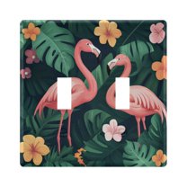 Yayeee Toggle Light Switch Wall Plate 2-Gang 4.56"x4.48" Decorative Outlet Cover, Flamingo Leaves Pattern